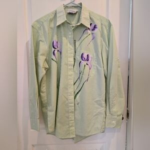 Las Olas Green Shirt with Purple Floral Design